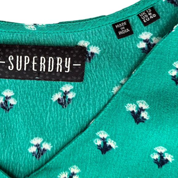 Superdry Cropped Green Floral Button Down Boxy Short Sleeve Lace Trim Top size 8 - Picture 6 of 9